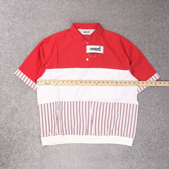 VTG 80s 90s Award Deadstock Large Red White Striped Short Sleeve Collared Shirt - Picture 4 of 11